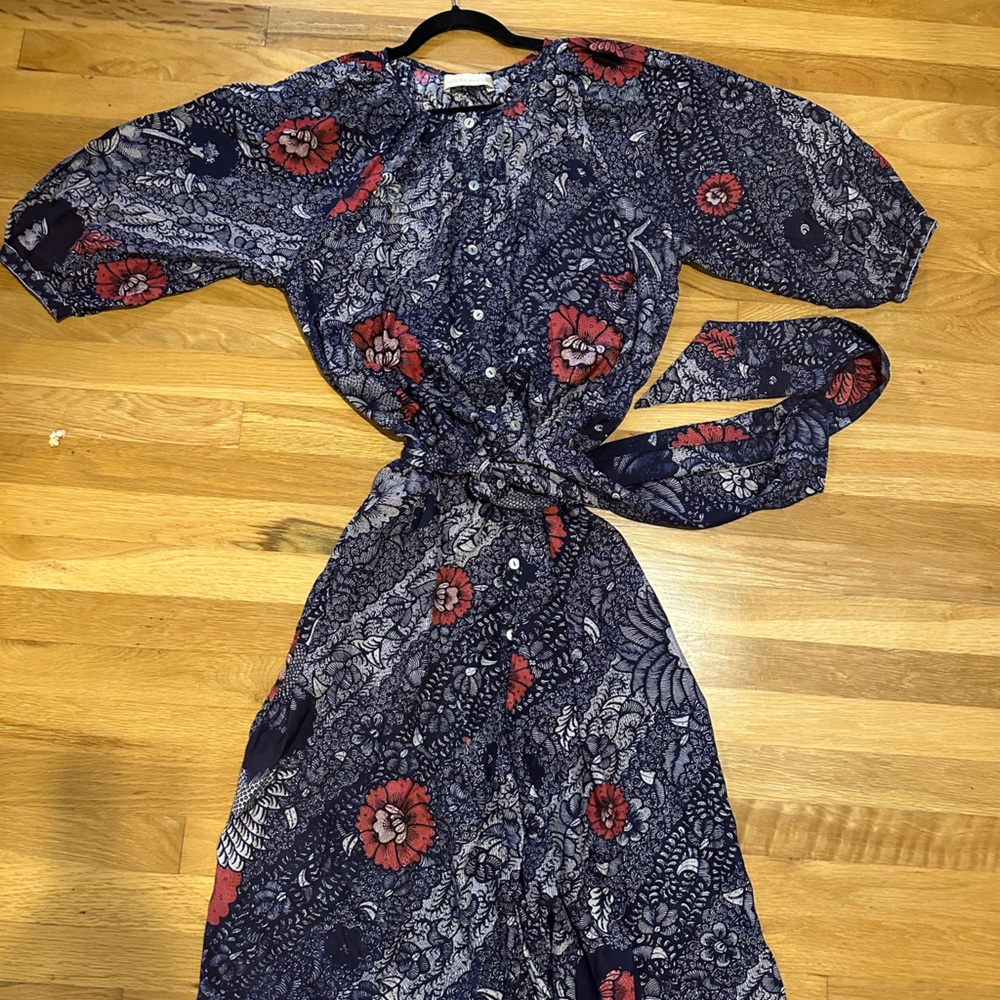 Natalie Martin Navy and Red Floral Midi Dress